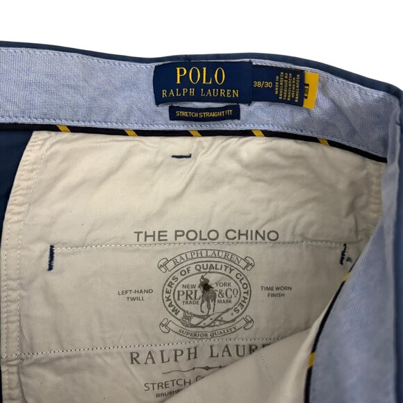 Polo Ralph Lauren Chino Pants Mens 38x30 Stretch Straight Fit Flat Front Blue - Picture 3 of 9